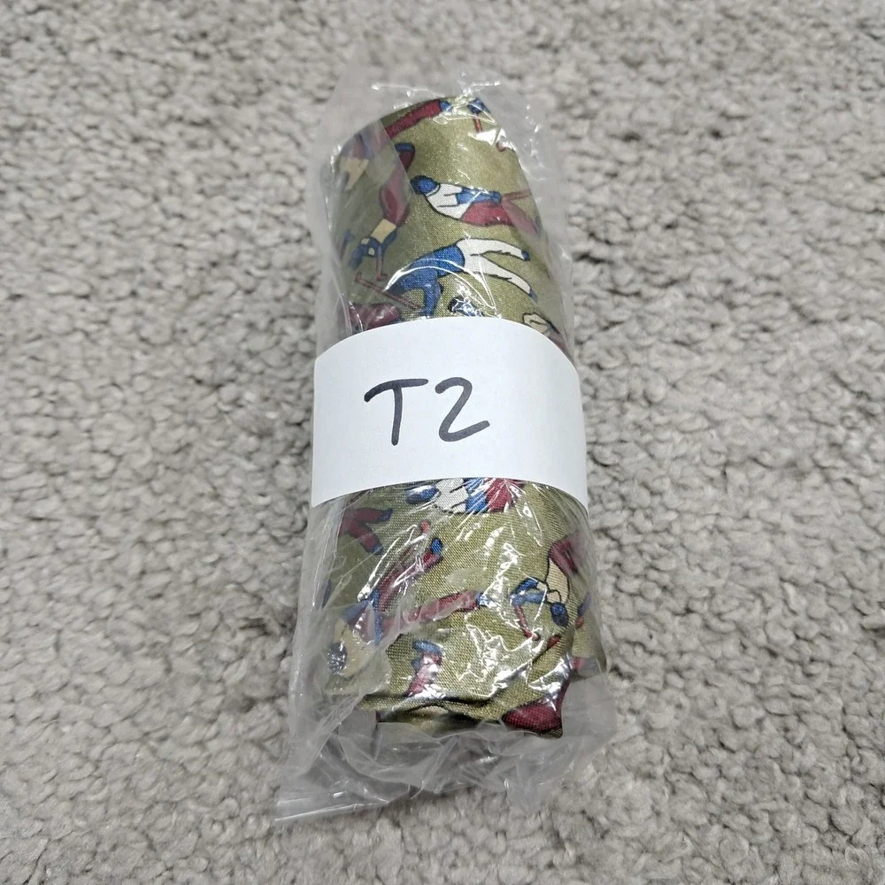 Enigma Hand Made Mens Golf Print Necktie Olive Green Novelty Tie Polyester